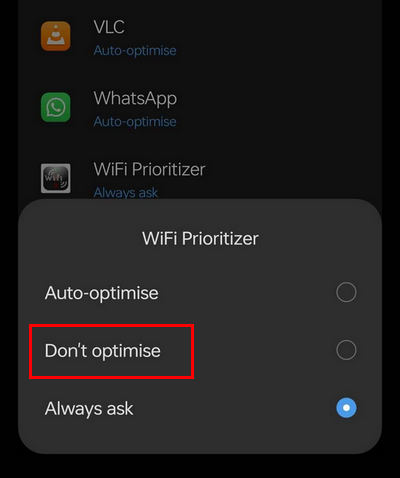 Dont Optimize The Background App In Android