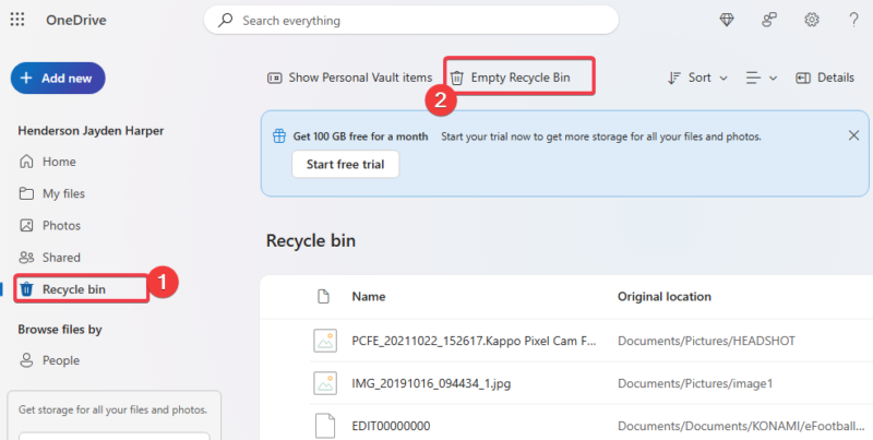 Empty Onedrive Recycle Bin