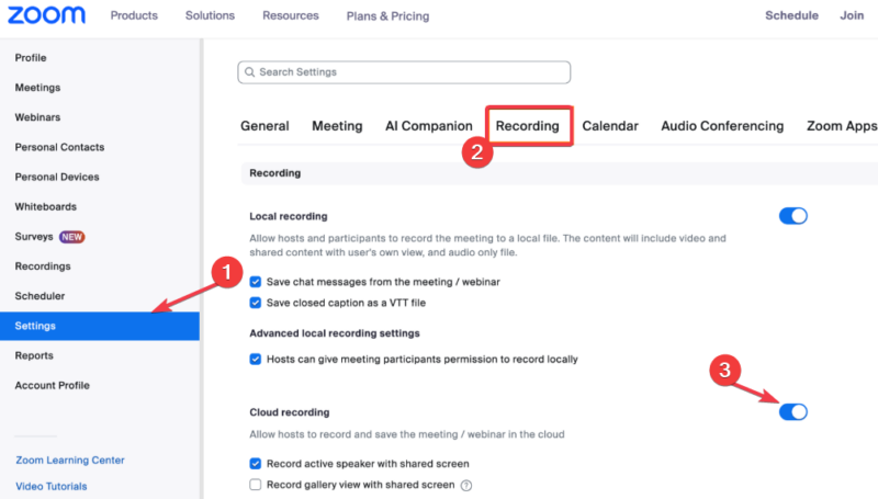 Enable Zoom Cloud Recording