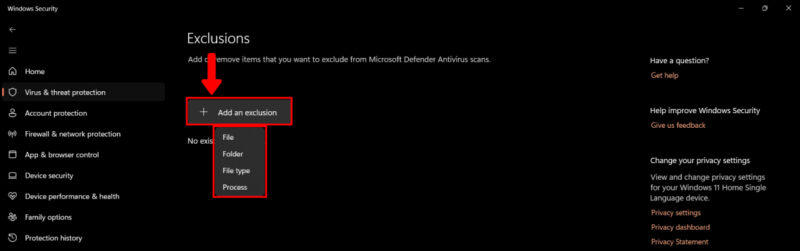 Exclude File, Folder, or Document From Windows Security