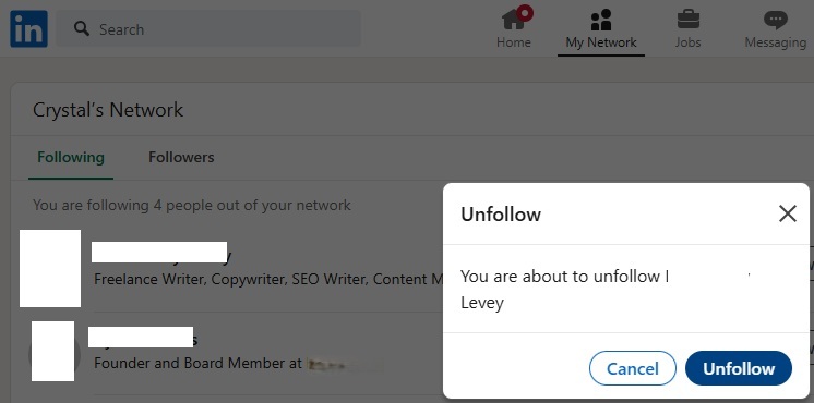 Unfollowing users from the Following screen.
