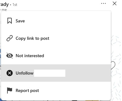 Unfollowing a user to customize LinkedIn feed.