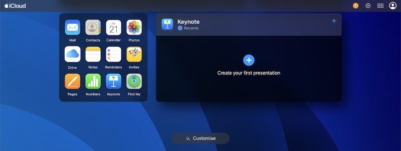 The app interface in iCloud
