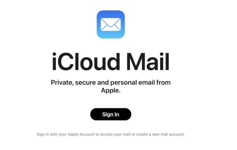 The Homepage on the iCloud Mail Website