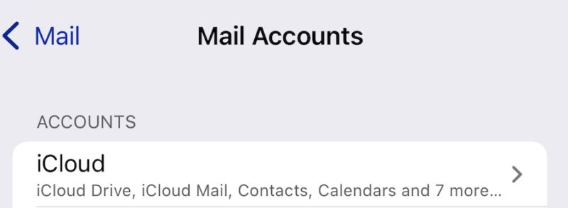Select iCloud in Mail Accounts