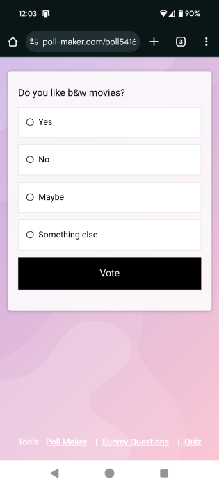 Survey view once someone accesses the link on Instagram story. 