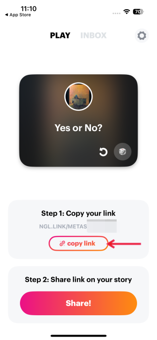 Creating a poll in NGL app with link view below. 