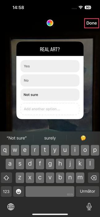 Adding questions to poll on Instagram story. 