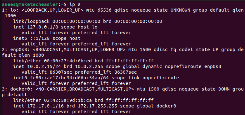 Get all network interfaces with ip command