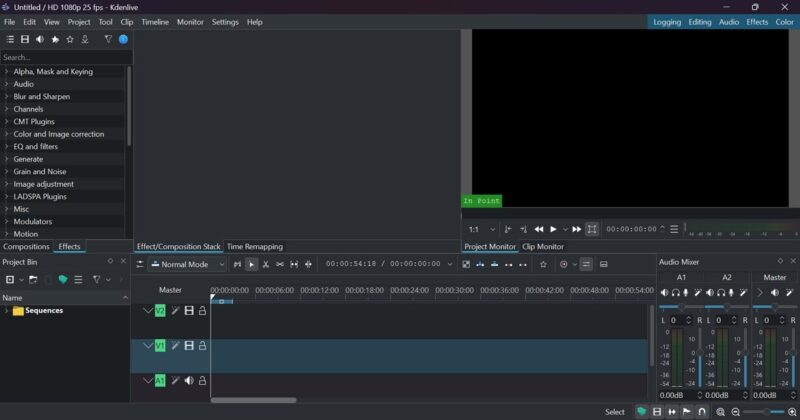 Kdenlive's simple and clean interface On Windows PC