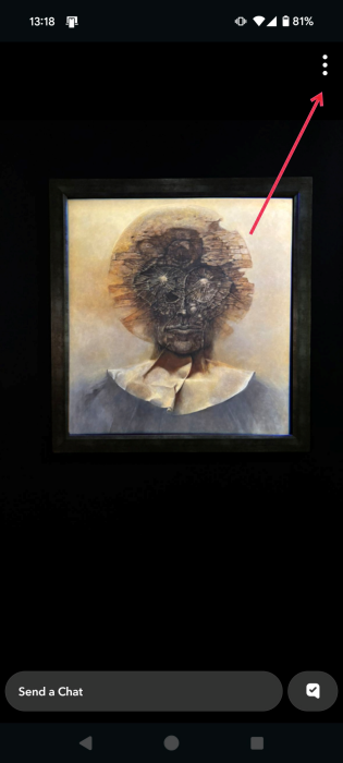 Pressing on three dots in live snap view on Snapchat.