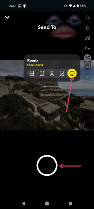 Selecting face inserts in Snapchat app. 
