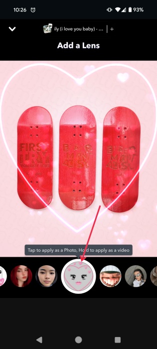 Adding a lens filter in Snapchat app when creating new snap. 