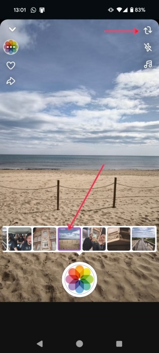 Uploading image from camera using Snapchat lenses.