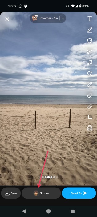 Sending live snap with lens to Snapchat stories. 