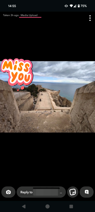 "Media Upload" message for snap in Snapchat app