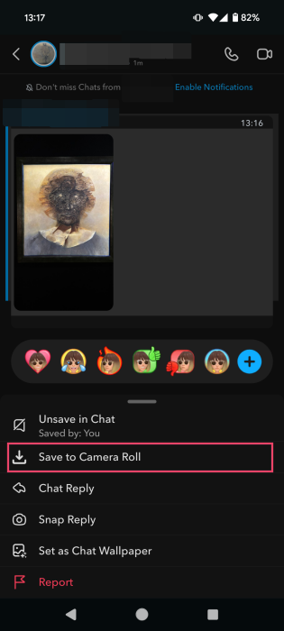 Opting for "Save to Camera Roll" for live snap in Snapchat app. 