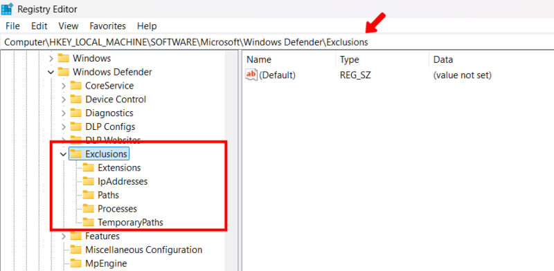 Microsoft Defender Exclusions In Registry Editor