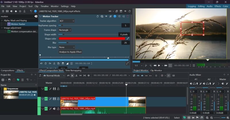 Using the advanced Motion Tracker feature on Kdenlive