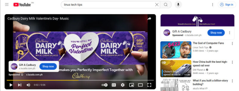A screenshot showing an in-video ad on YouTube.