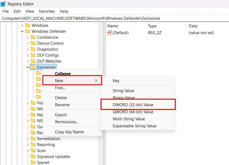 New Exclusion in Registry Editor