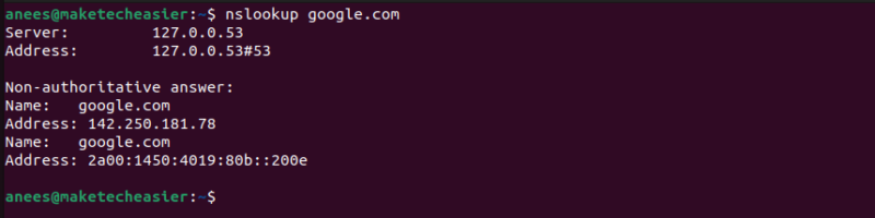 find the IP address with nslookup command