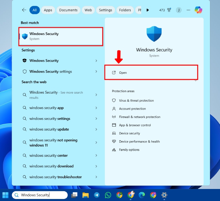 Open Windows Security In Windows