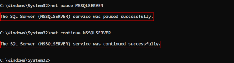 Pause and resume service net command