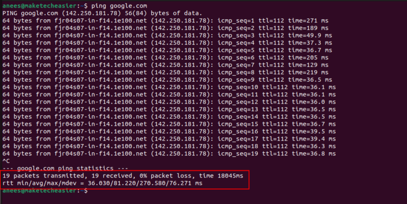 Check network connectivity with ping command