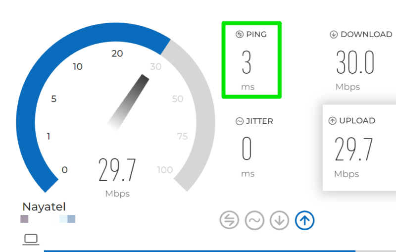 Internet speed testing showing ping 3