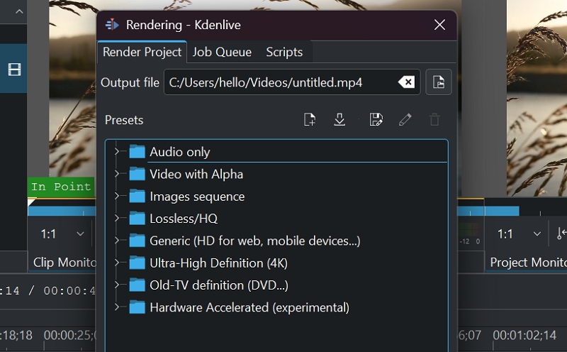 Rendering Presets for a video On Kdenlive