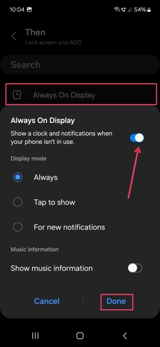 Setting "Always On Display" Then condition for new Samsung Bixby Routine.