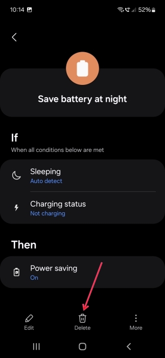 Deleting Routine from Samsung Galaxy phone. 