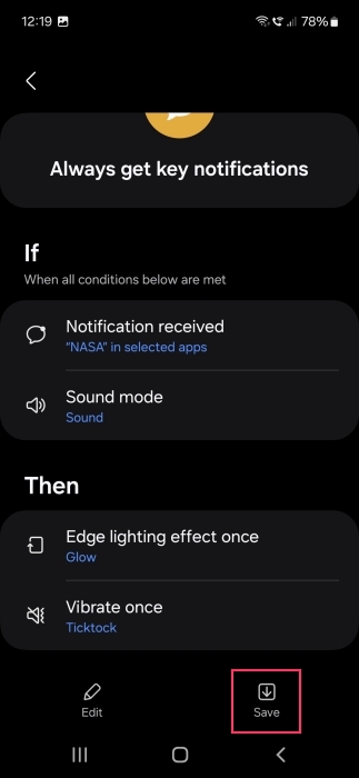 Saving preset Samsung Bixby Routine. 