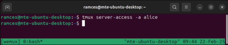 A terminal showing the Tmux command to allow for guest access on Wemux.