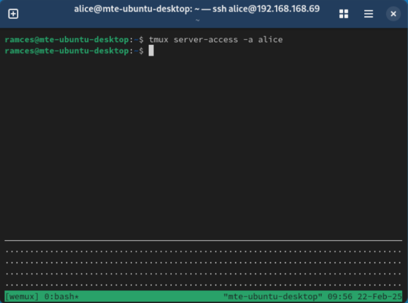 A terminal showing the guest user connecting to the remote Wemux machine.