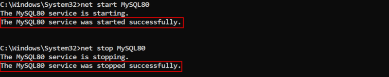 Start or stop service with net command