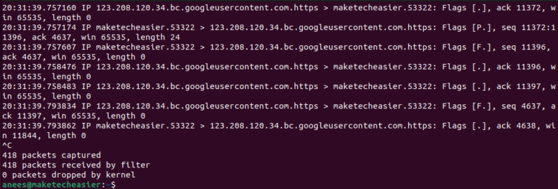 Capture all packets on the enp0s3 interface using tcpdump