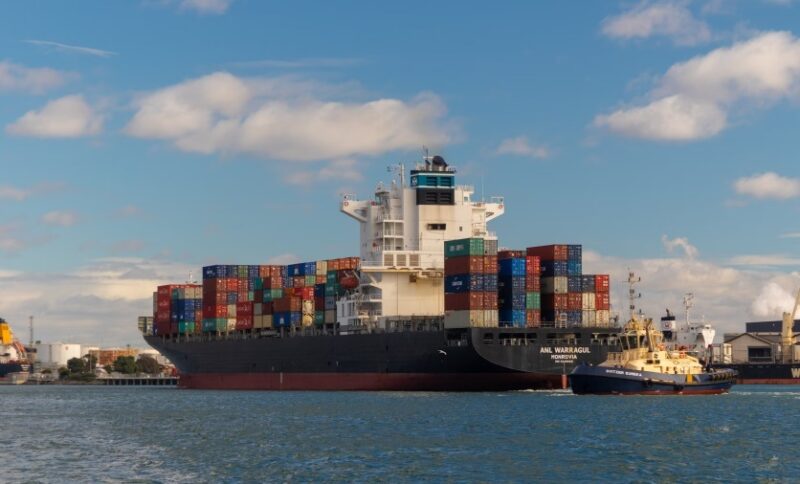 Cargo ship transporting goods.