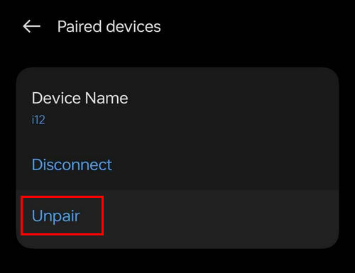 Unpairing A Bluetooth Device