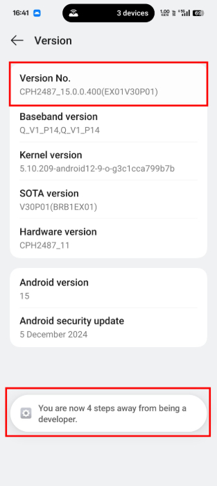 Version Number on the Version Page