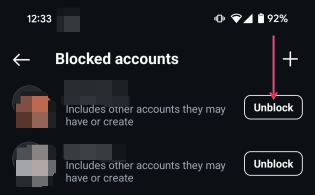 Unblocking accounts in the Instagram app. 