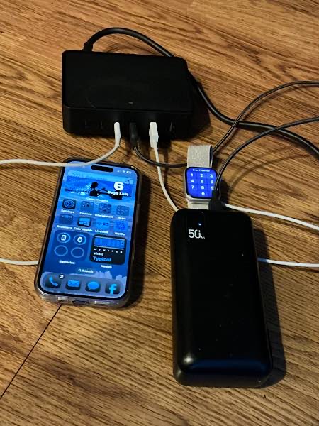 Charging my iPhone 16, Apple Watch, and power bank