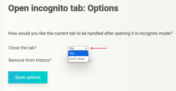 Selecting option to close main tab after an Incognito tab was activated. 