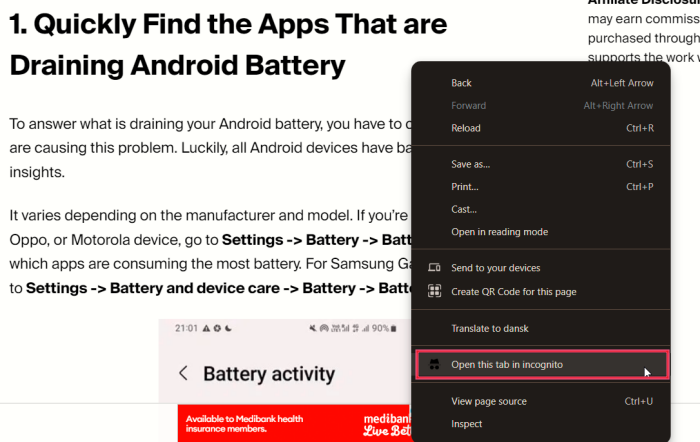 Opting for the "Open this tab in Incognito" option in Chrome page context menu. 