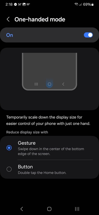 Turning on One-handed mode on Android