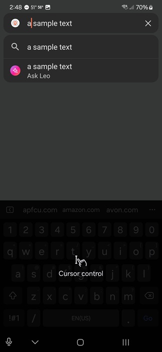 Moving the cursor with the keyboard spacebar. 