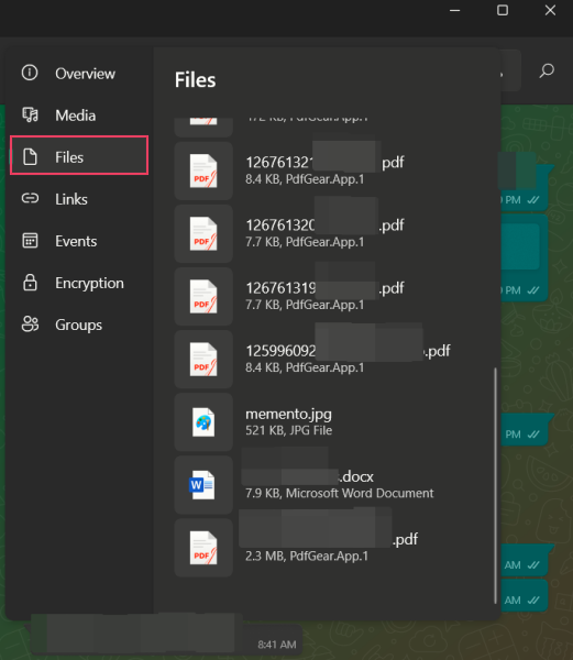 Accessing Files option in WhatsApp for desktop.