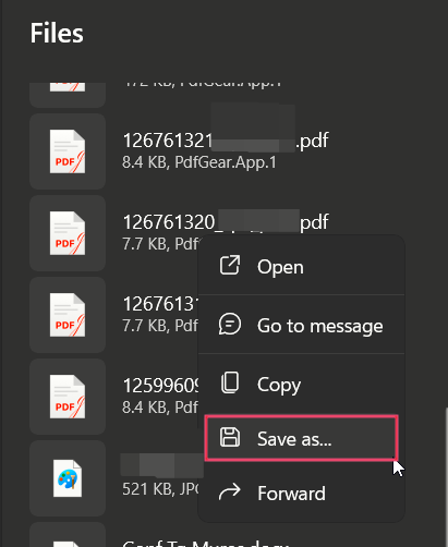 Opting for "Save as" option for file or photo in WhatsApp on PC.