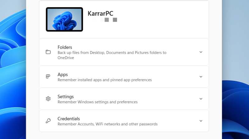 Windows Backup Tool showing backup options
